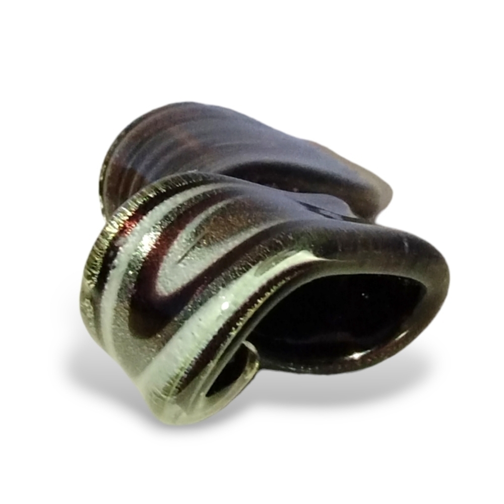 Vintage Black Silver Lampwork Art Glass Spiral Ribbon Pendant 3" Y2K - Picture 4 of 9